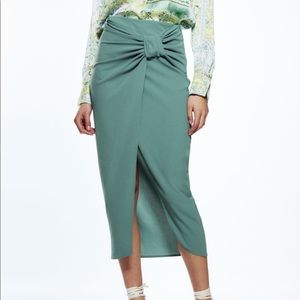 Zara ruched midi skirt, sea green. Size small